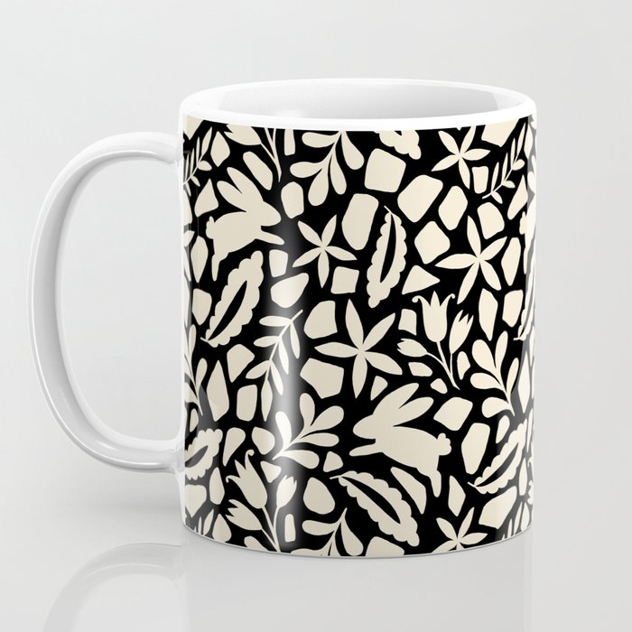 Folk Art Bunnies - black and cream Coffee Mug Gallery Image 3