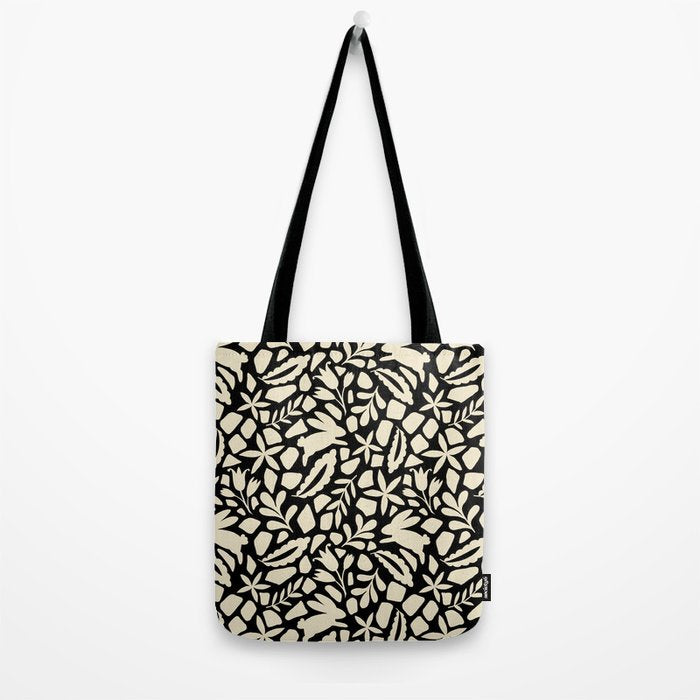 Folk Art Bunnies - black and cream Tote Bag Gallery Image 2