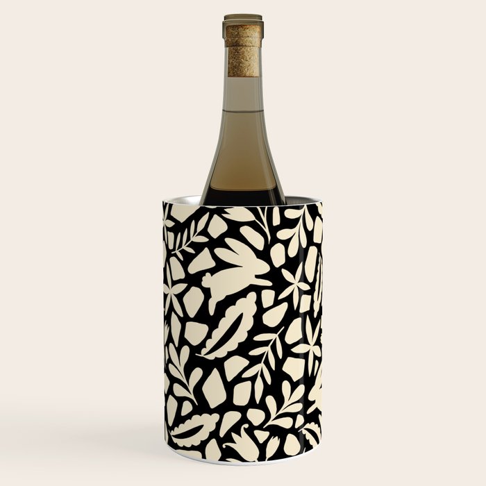 Folk Art Bunnies - black and cream Wine Chiller Gallery Image 1