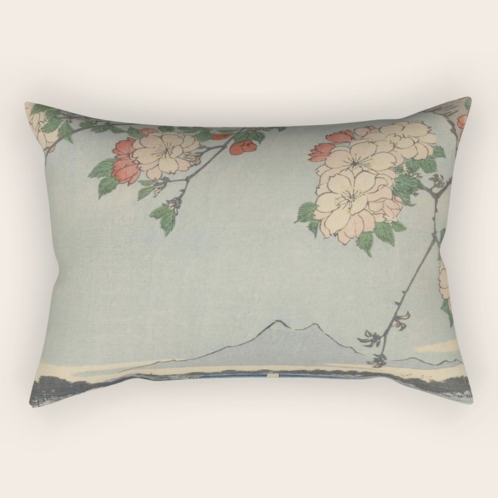 Cherry Blossoms on Spring River Ukiyo-e Japanese Art Rectangular Pillow Gallery Image 2
