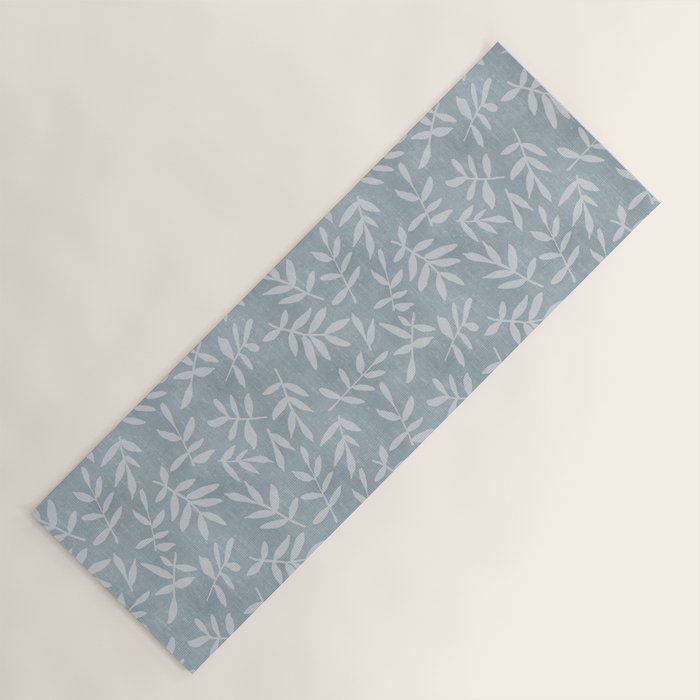 Simple Scandinavian Ditsy Leaf Pattern Blue Grey Yoga Mat Gallery Image 1