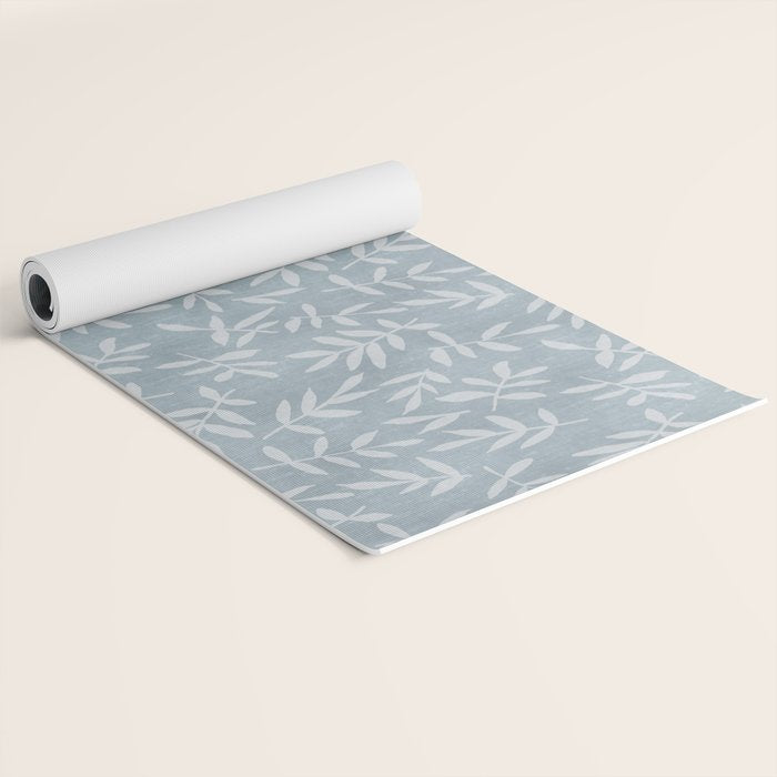 Simple Scandinavian Ditsy Leaf Pattern Blue Grey Yoga Mat Gallery Image 2