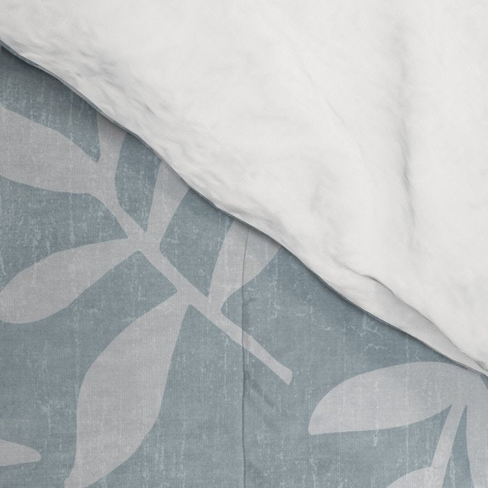 Simple Scandinavian Ditsy Leaf Pattern Blue Grey Comforter Gallery Image 4