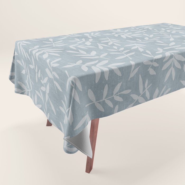 Simple Scandinavian Ditsy Leaf Pattern Blue Grey Tablecloth Gallery Image 1