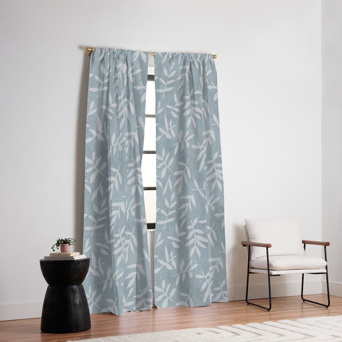 Simple Scandinavian Ditsy Leaf Pattern Blue Grey Window Curtain Gallery Image 2