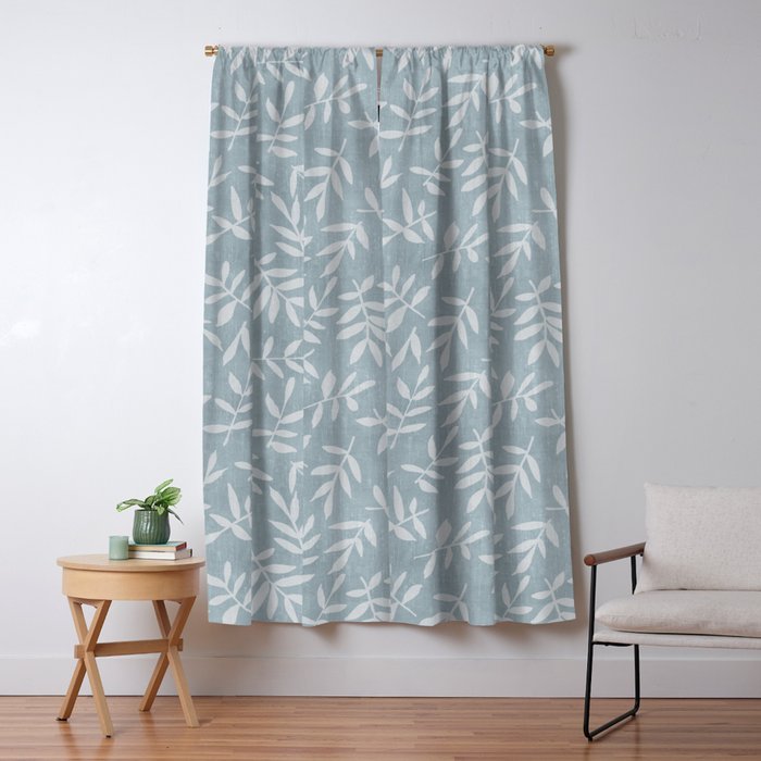 Simple Scandinavian Ditsy Leaf Pattern Blue Grey Window Curtain Gallery Image 5