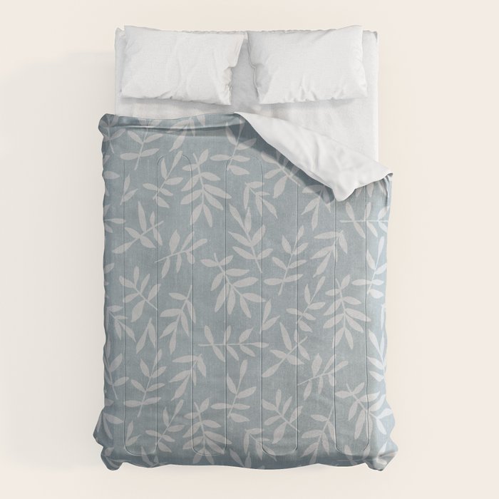 Simple Scandinavian Ditsy Leaf Pattern Blue Grey Comforter Gallery Image 6
