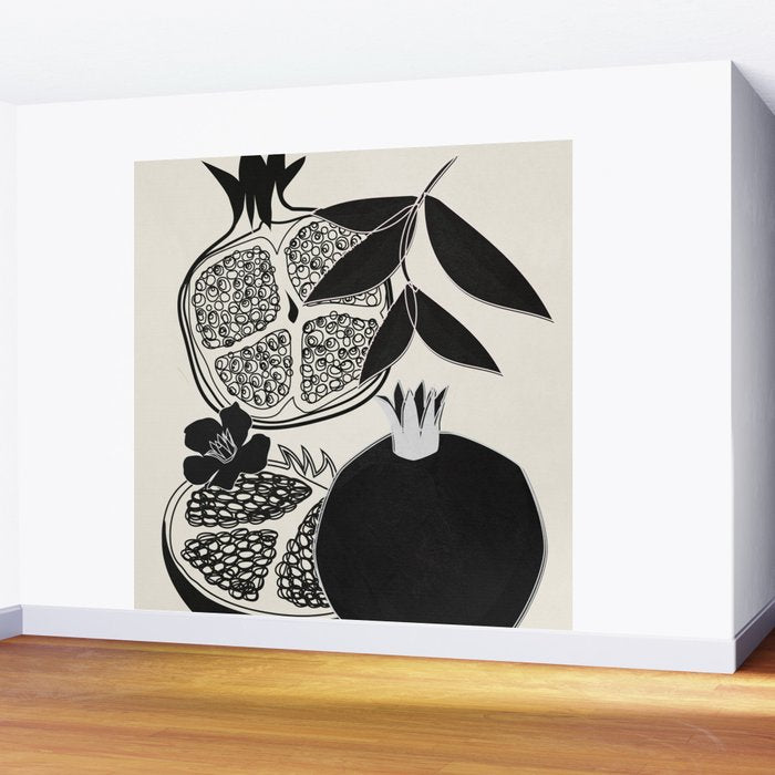 Line Art Pomegranates 1 Wall Mural Gallery Image 2