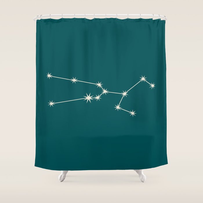 Taurus Zodiac Star Constellation Line Art Deep Teal Shower Curtain Gallery Image 1