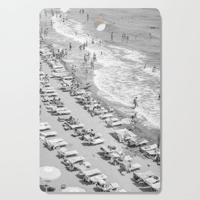 Beach Day In Italy | Black And White Travel Photography In Europe Art Print | Summer On The Coast In Naples Cutting Board Gallery Image 1
