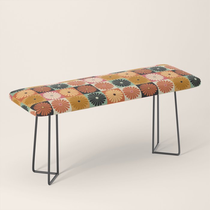 Retro Flowers Check Pattern XVI Bench Gallery Image 1