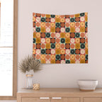 Retro Flowers Check Pattern XVI Wall Tapestry Gallery Image 2