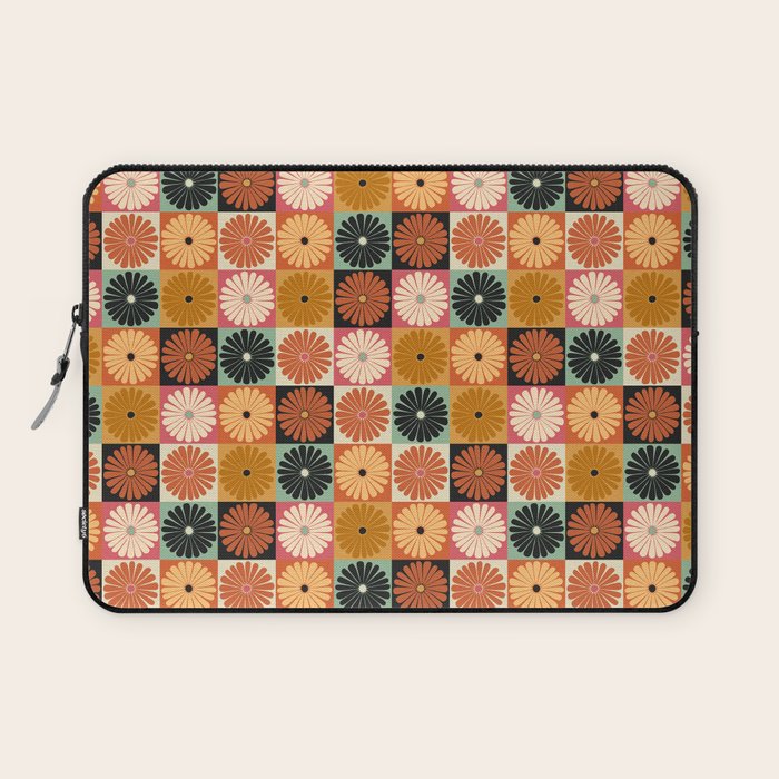Retro Flowers Check Pattern XVI Laptop Sleeve Gallery Image 1