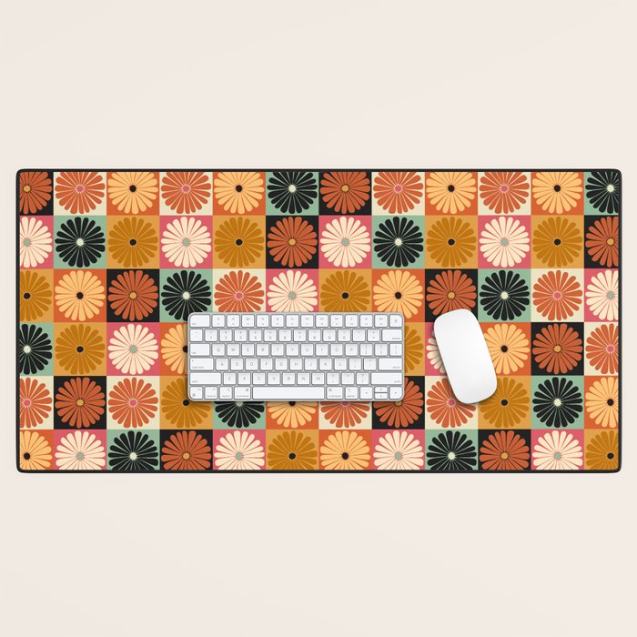 Retro Flowers Check Pattern XVI Desk Mat Gallery Image 1