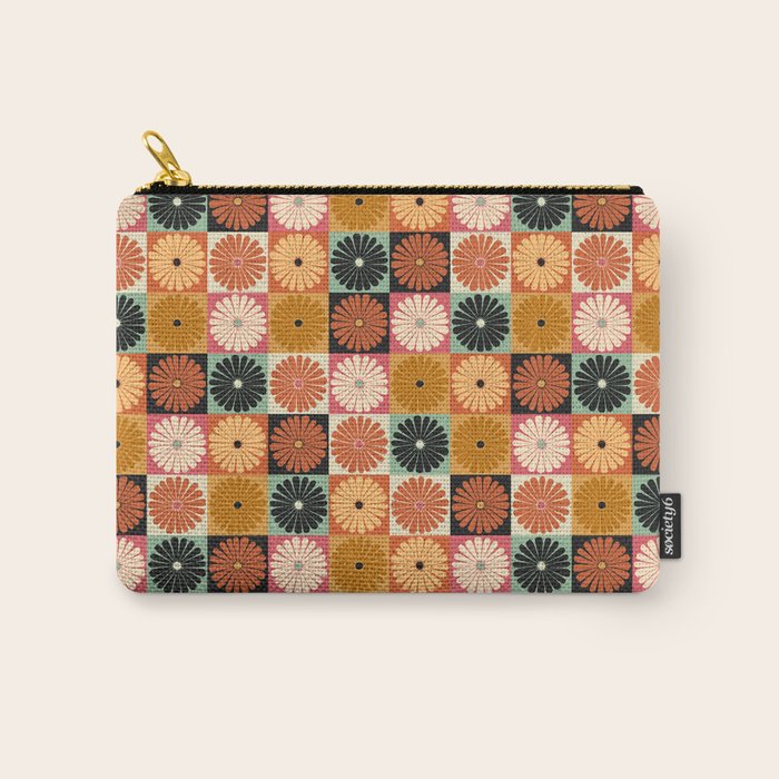 Retro Flowers Check Pattern XVI Carry All Pouch Gallery Image 1