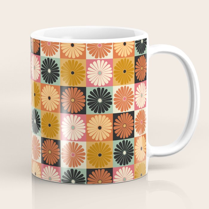 Retro Flowers Check Pattern XVI Coffee Mug Gallery Image 1