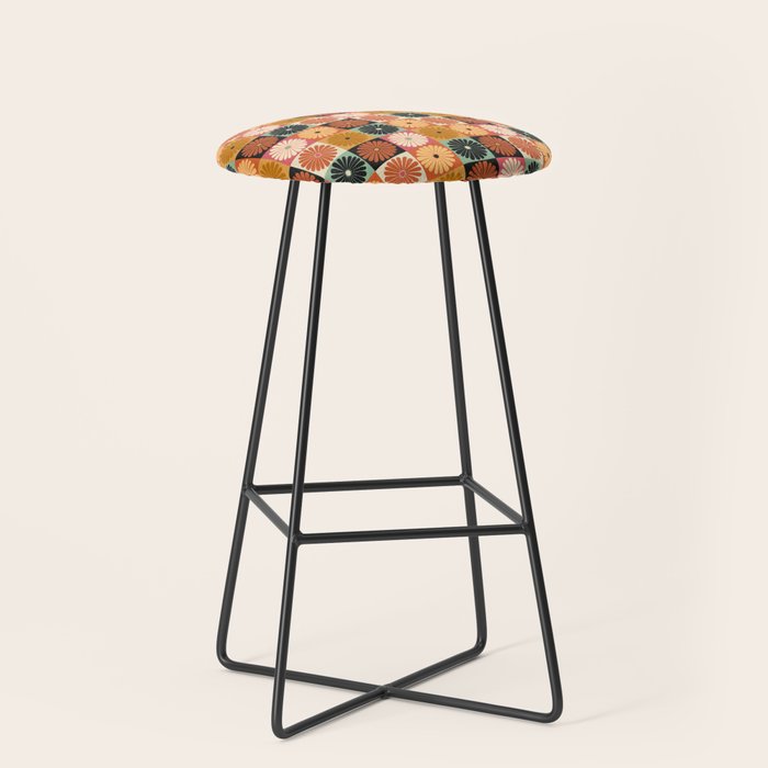 Retro Flowers Check Pattern XVI Stool Gallery Image 1