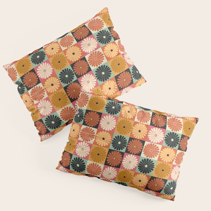 Retro Flowers Check Pattern XVI Pillow Sham Gallery Image 3