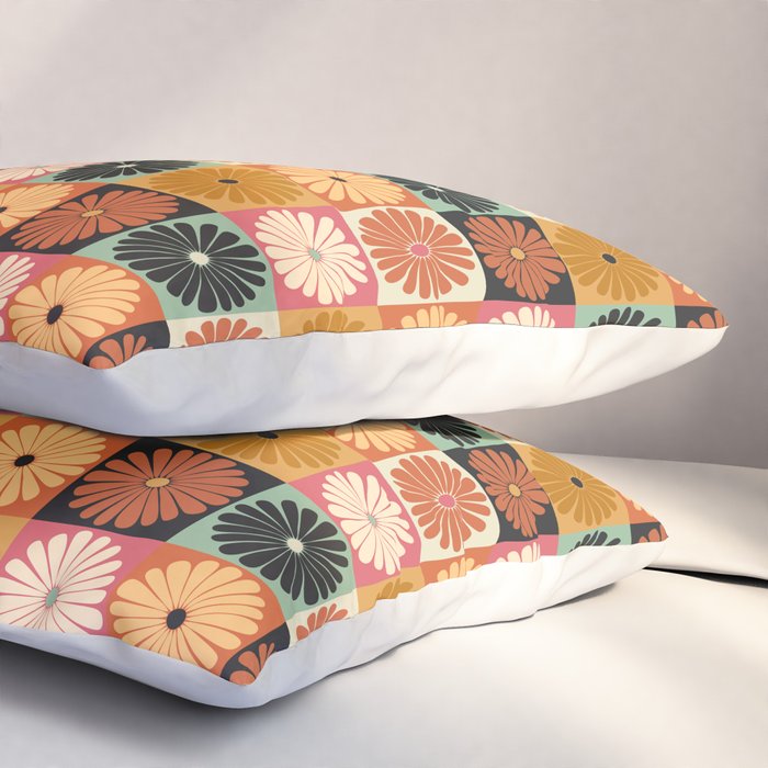 Retro Flowers Check Pattern XVI Pillow Sham Gallery Image 3