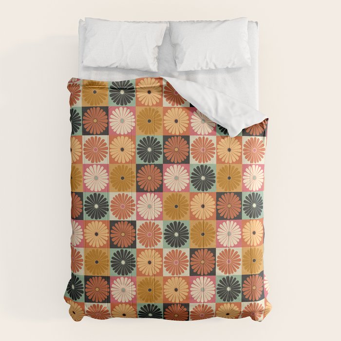 Retro Flowers Check Pattern XVI Comforter Gallery Image 6