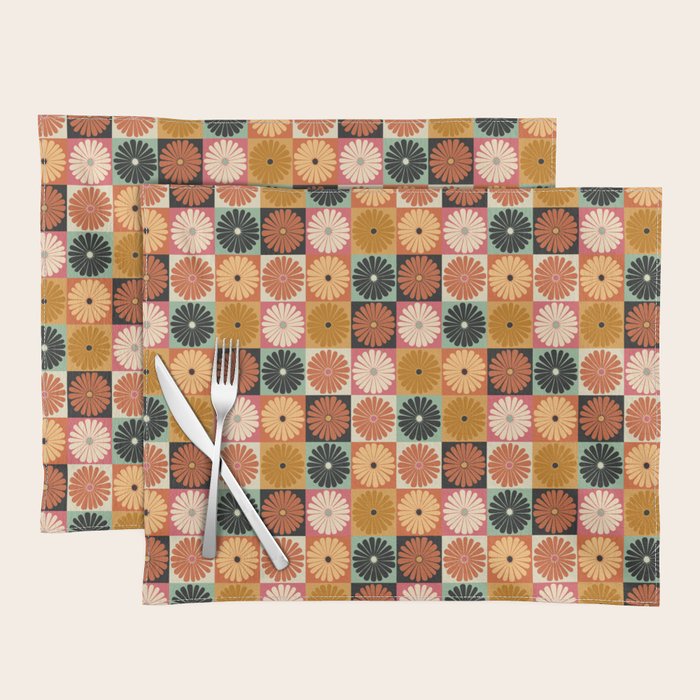 Retro Flowers Check Pattern XVI Placemat Gallery Image 1