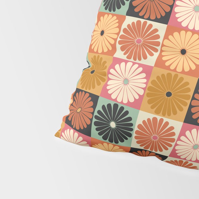 Retro Flowers Check Pattern XVI Pillow Sham Gallery Image 4