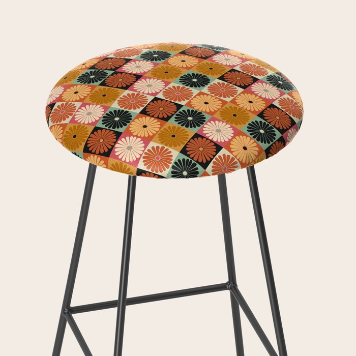 Retro Flowers Check Pattern XVI Stool Gallery Image 2