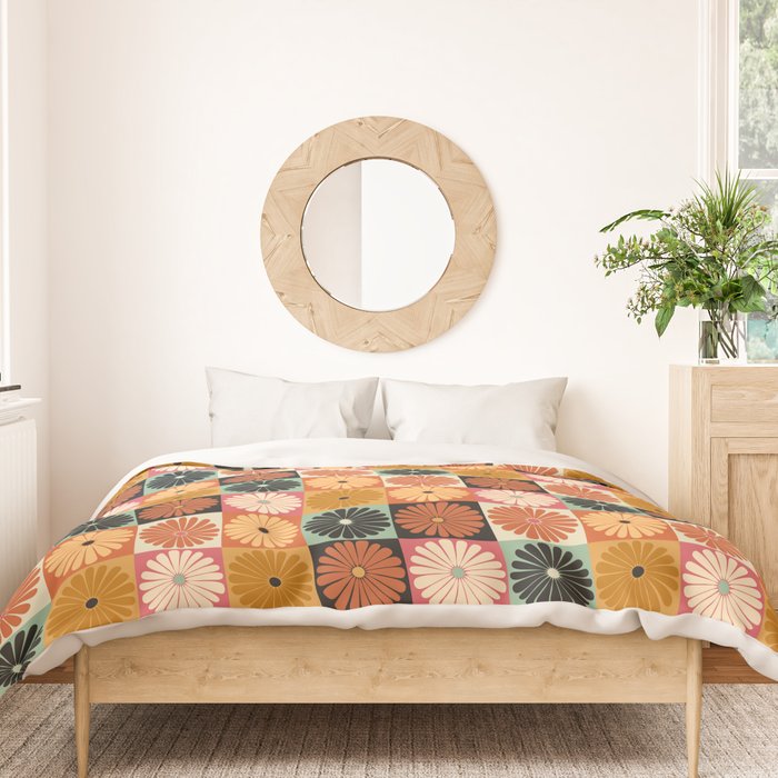 Retro Flowers Check Pattern XVI Duvet Cover Gallery Image 3