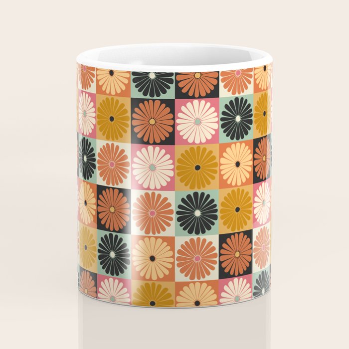 Retro Flowers Check Pattern XVI Coffee Mug Gallery Image 4