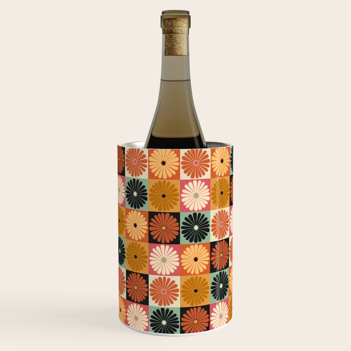 Retro Flowers Check Pattern XVI Wine Chiller Gallery Image 3