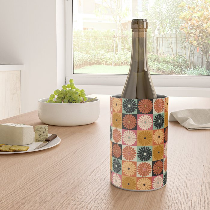 Retro Flowers Check Pattern XVI Wine Chiller Gallery Image 4