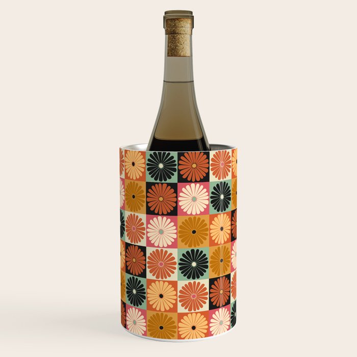 Retro Flowers Check Pattern XVI Wine Chiller Gallery Image 1