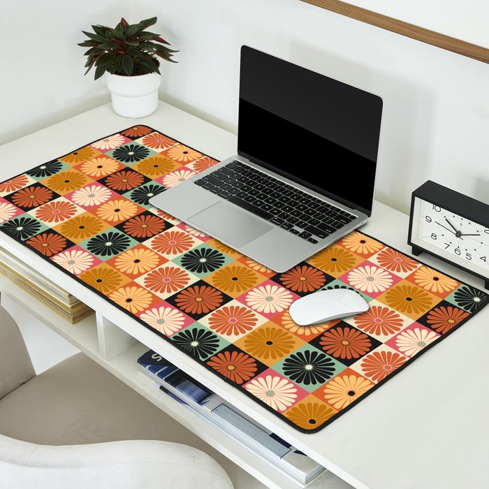 Retro Flowers Check Pattern XVI Desk Mat Gallery Image 2