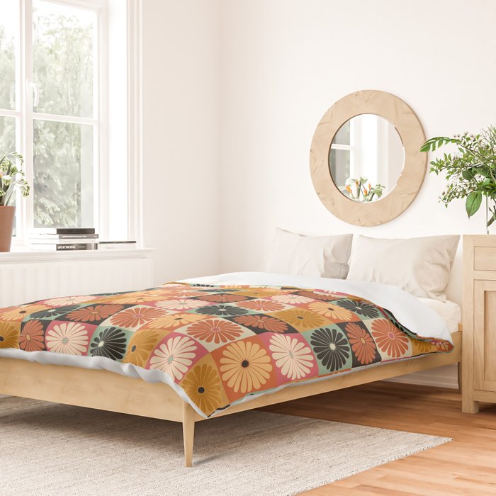 Retro Flowers Check Pattern XVI Duvet Cover Gallery Image 2