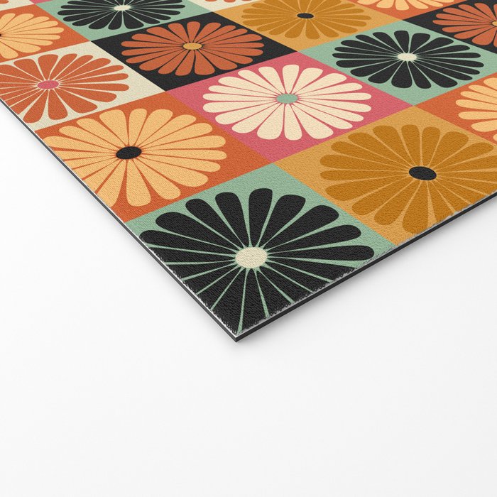 Retro Flowers Check Pattern XVI Welcome Mat Gallery Image 2