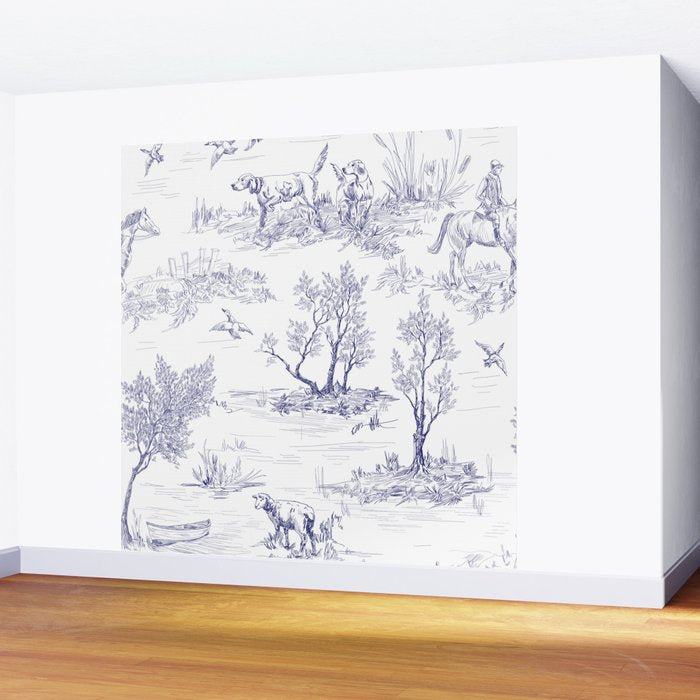 Toile de Jouy Vintage French Navy Blue White Pattern Wall Mural Gallery Image 2