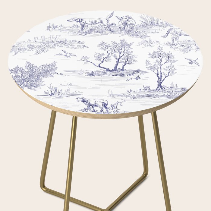 Toile de Jouy Vintage French Navy Blue White Pattern Side Table Gallery Image 2