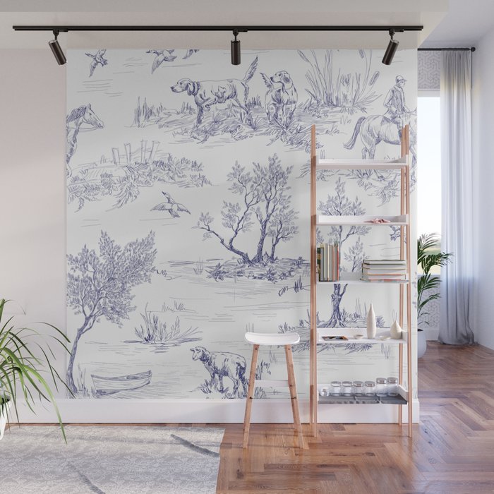 Toile de Jouy Vintage French Navy Blue White Pattern Wall Mural Gallery Image 1