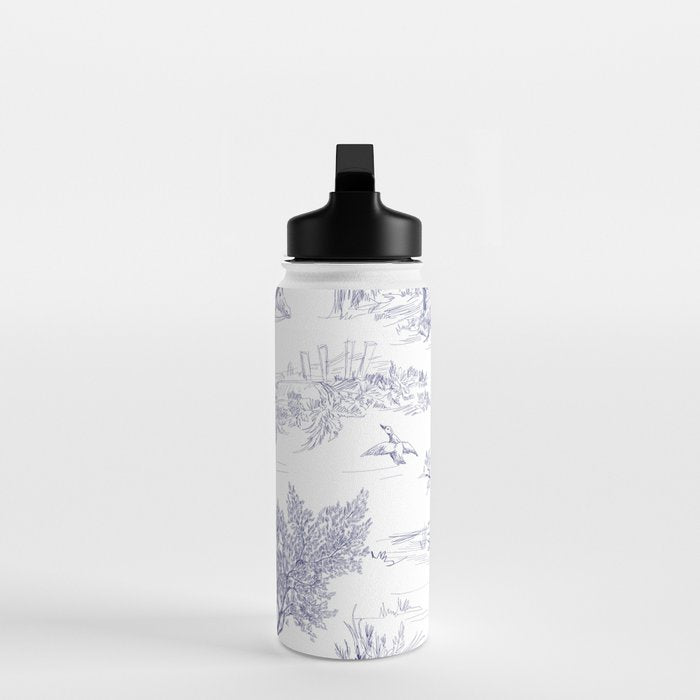 Toile de Jouy Vintage French Navy Blue White Pattern Water Bottle Gallery Image 3