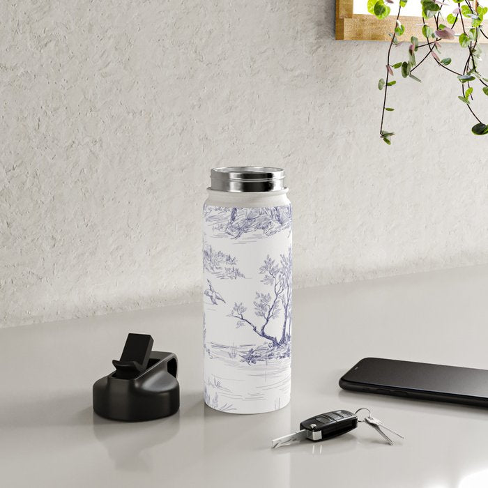 Toile de Jouy Vintage French Navy Blue White Pattern Water Bottle Gallery Image 4