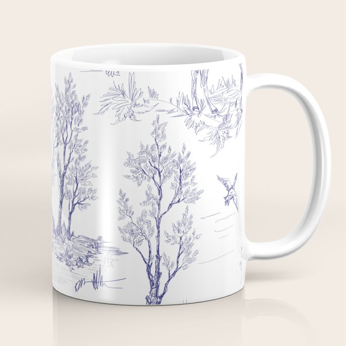 Toile de Jouy Vintage French Navy Blue White Pattern Coffee Mug Gallery Image 1