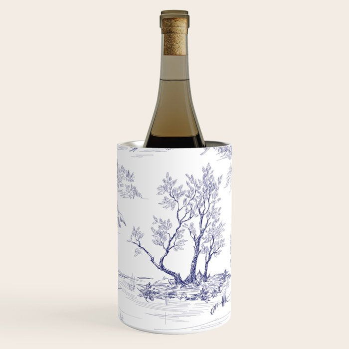 Toile de Jouy Vintage French Navy Blue White Pattern Wine Chiller Gallery Image 1
