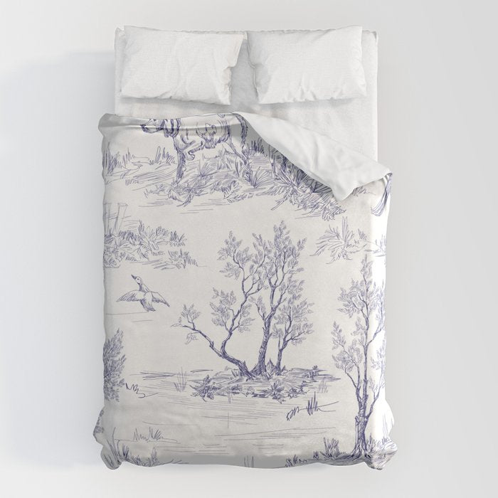 Toile de Jouy Vintage French Navy Blue White Pattern Duvet Cover Gallery Image 6