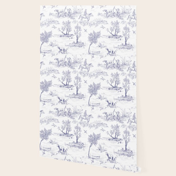 Toile de Jouy Vintage French Navy Blue White Pattern Wallpaper Gallery Image 2