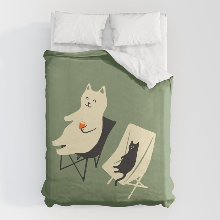 Happy go Lucky Cat 4r relax enjoy coffee on chair Duvet Cover Gallery Image 6