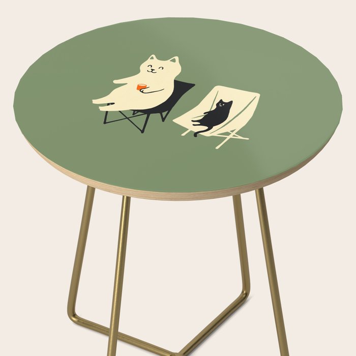 Happy go Lucky Cat 4r relax enjoy coffee on chair Side Table Gallery Image 2