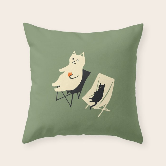 Happy go Lucky Cat 4r relax enjoy coffee on chair Throw Pillow Gallery Image 6