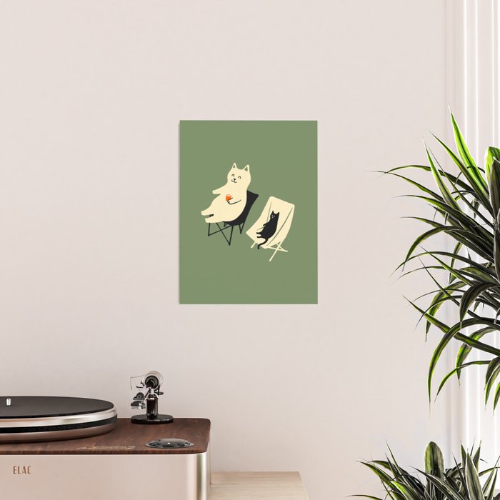 Happy go Lucky Cat 4r relax enjoy coffee on chair Poster Gallery Image 2