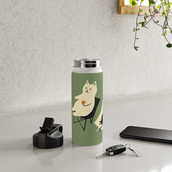 Happy go Lucky Cat 4r relax enjoy coffee on chair Water Bottle Gallery Image 5