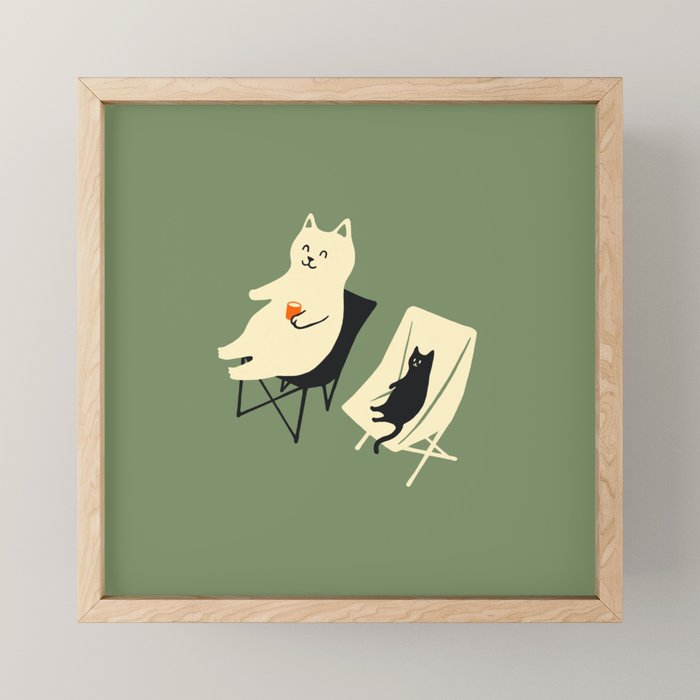 Happy go Lucky Cat 4r relax enjoy coffee on chair Mini Art Print Gallery Image 1